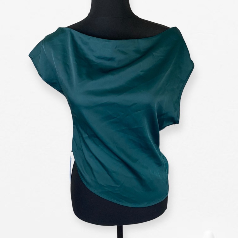 Cupshe Deep Teal Silky Sleeveless Asymmetrical Blouse Top S